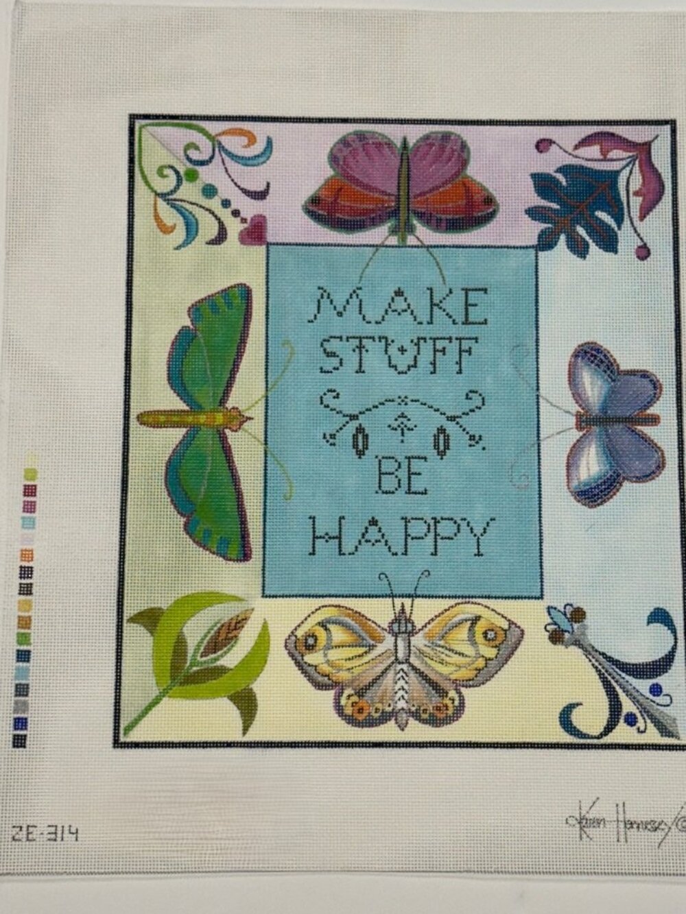 Karen Hennessey/Zecca Handpainted Needlework Canvas Make Stuff Be Happy ZE-314